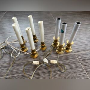 8 Vintage Brass and White Electric Candlesticks